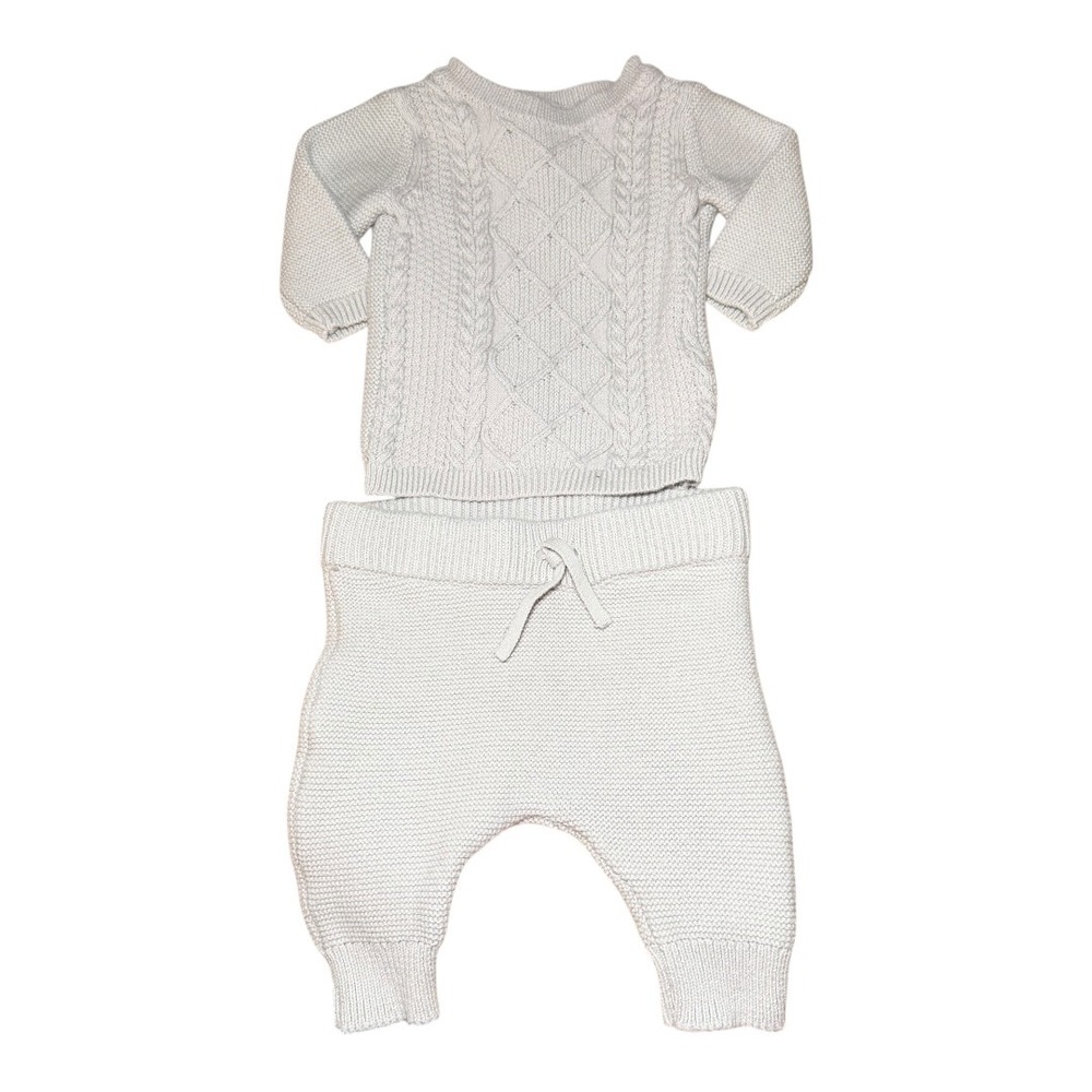 Cottagecore Carter's Just One You Sweater Set 3M Gray Cable Knit 2 Piece Outfit